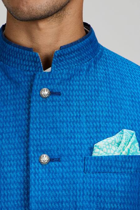 Shop_Bubber Couture_Blue Linen Nehru Jacket _Online_at_Aza_Fashions