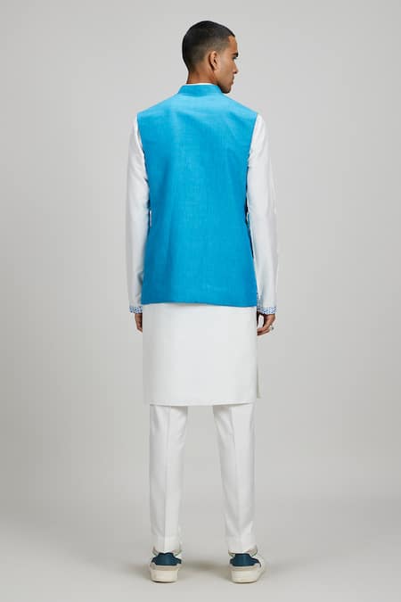 Bubber Couture Zaid Sky Blue Linen Nehru Jacket 