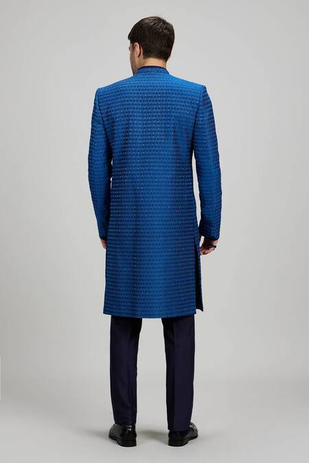 Shop Bubber Couture Blue Chanderi , Designer Chaniya Sherwani at Aza Fashions Shop_Bubber Couture_Blue Chanderi , Designer Chaniya Sherwani_at_Aza_Fashions