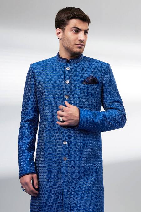 Bubber Couture Blue Chanderi , Designer Chaniya Sherwani at Aza Fashions Bubber Couture_Blue Chanderi , Designer Chaniya Sherwani_at_Aza_Fashions