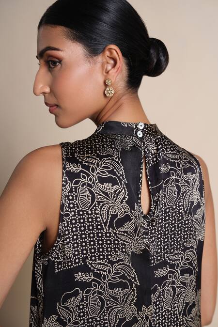 Buy_Grassroot By Anita Dongre_Black Modal, Satin High Neck Designer Printed Kurta Set_Online_at_Aza_Fashions
