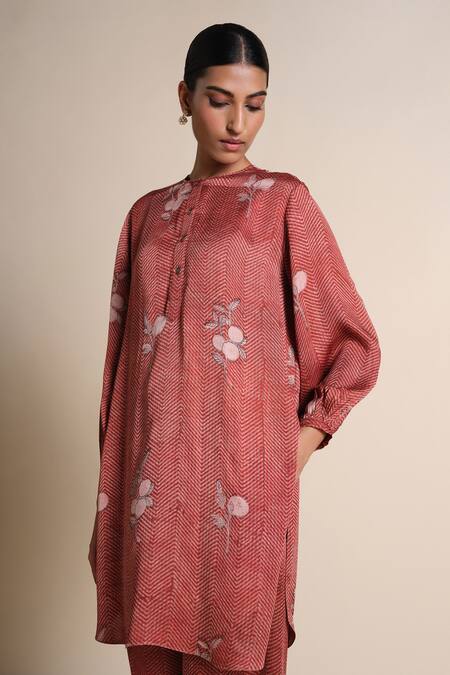 Grassroot By Anita Dongre_Red Modal, Satin Embroidery Round Neck Printed Kurta Set_Online_at_Aza_Fashions