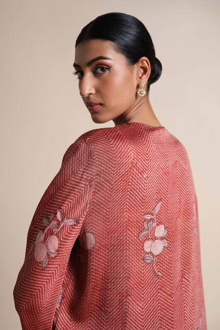 Buy_Grassroot By Anita Dongre_Red Modal, Satin Embroidery Round Neck Printed Kurta Set_Online_at_Aza_Fashions