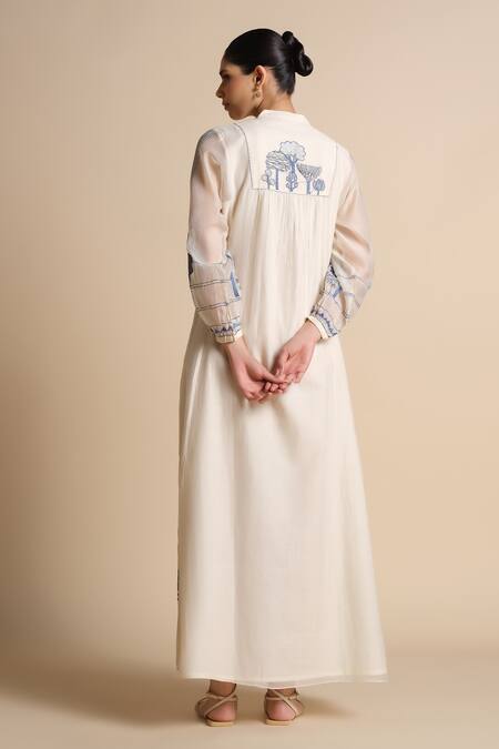 Shop Grassroot By Anita Dongre Ivory Chanderi Embroidery Mandarin Collar Long Kurta at Aza Fashions Shop_Grassroot By Anita Dongre_Ivory Chanderi Embroidery Mandarin Collar Long Kurta_at_Aza_Fashions