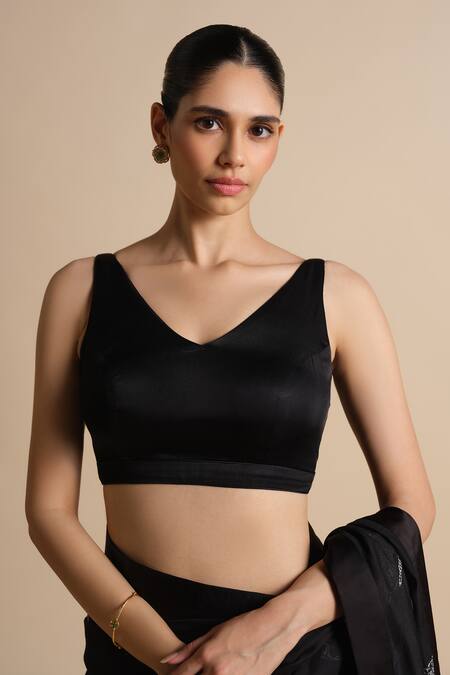 Grassroot By Anita Dongre_Black , Silk Tassels Slub Embroidered Saree_at_Aza_Fashions