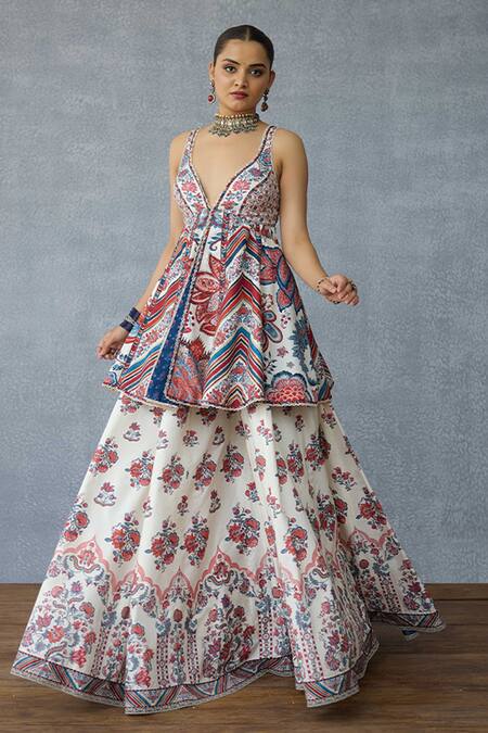 Shop Torani Multi Color Sequins, Embroidery, Tassels V-neck Coromandel Charu Sharara Set Shop_Torani_Multi Color Sequins, Embroidery, Tassels V-neck Coromandel Charu Sharara Set