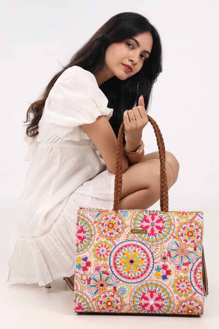 Shop Amyra Multi Color Embroidery Multicolor Tote Bag Shop_Amyra_Multi Color Embroidery Multicolor Tote Bag
