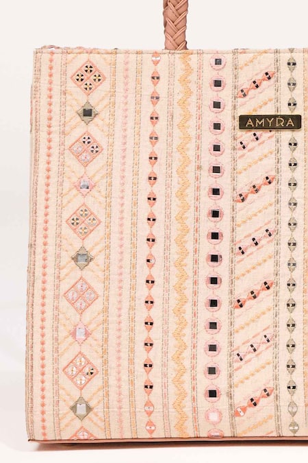 Buy_Amyra_Multi Color Embroidery, Beads Mirror Tote Bag 