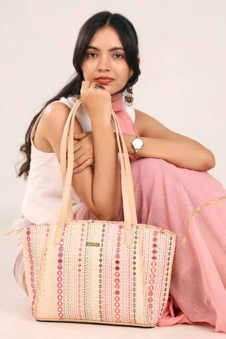 Shop_Amyra_Multi Color Embroidery, Beads Multicolor Tote Bag _Online_at_Aza_Fashions