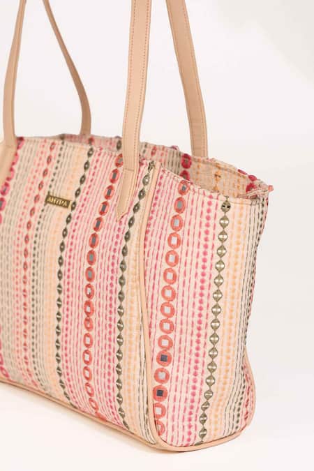 Amyra_Multi Color Embroidery, Beads Multicolor Tote Bag _at_Aza_Fashions