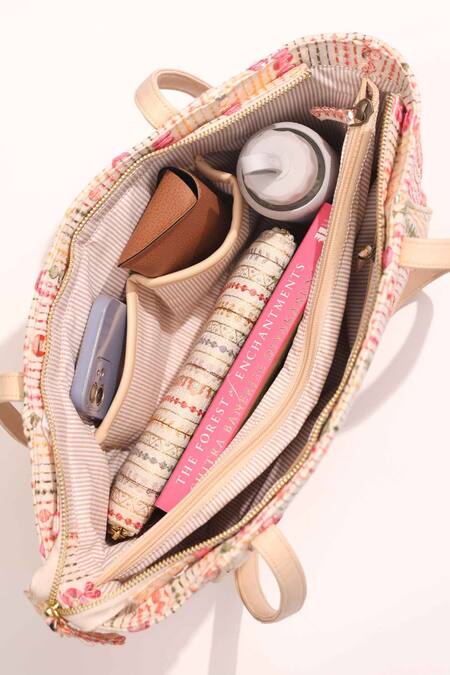 Shop_Amyra_Multi Color Embroidery, Beads Multicolor Tote Bag 