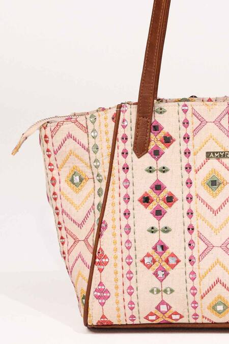 Amyra_Multi Color Embroidery Mirror Tote Bag _at_Aza_Fashions