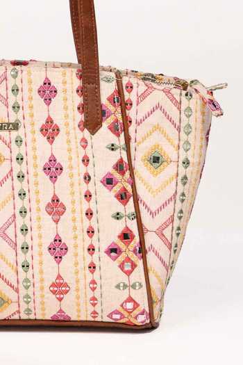 Shop Amyra Multi Color Embroidery Mirror Tote Bag Shop_Amyra_Multi Color Embroidery Mirror Tote Bag