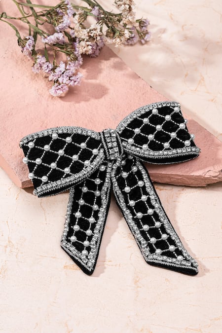Hair Drama CO Embellished Velvet Hair Bow Barrette Clip 