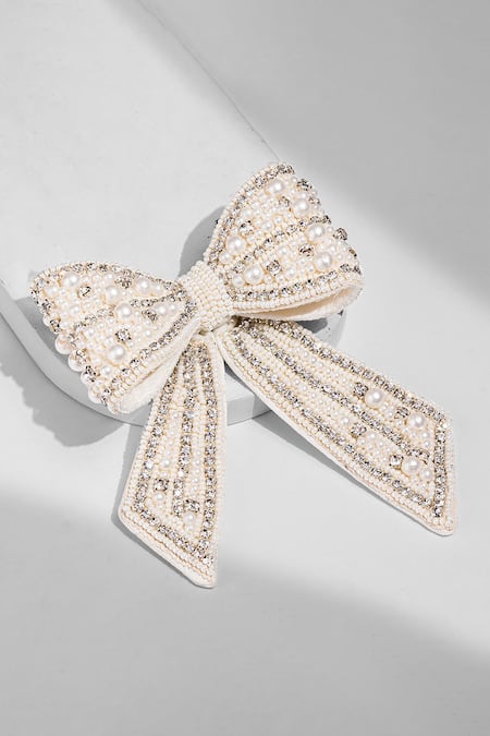 Hair Drama CO Embellished Crystal & Pearl Hair Bow Clip 