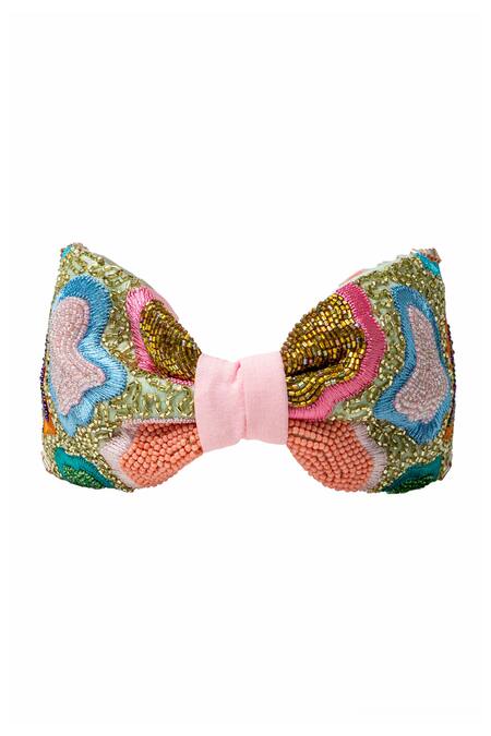 Shop_Hair Drama CO_Pink Beads, Embroidery Designer Spring Knotted Headband _Online_at_Aza_Fashions