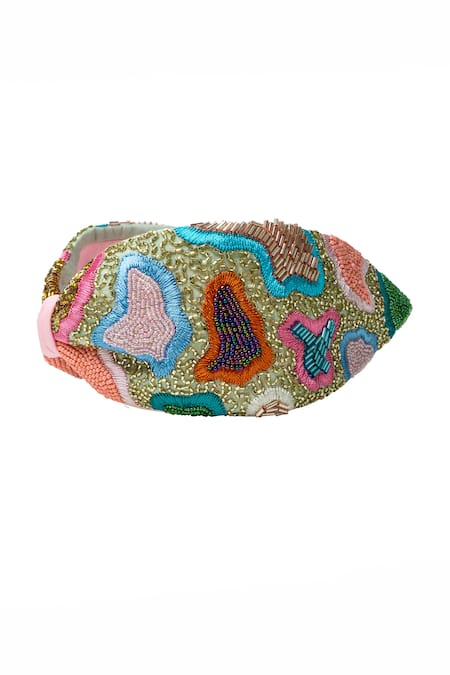 Buy_Hair Drama CO_Pink Beads, Embroidery Designer Spring Knotted Headband 