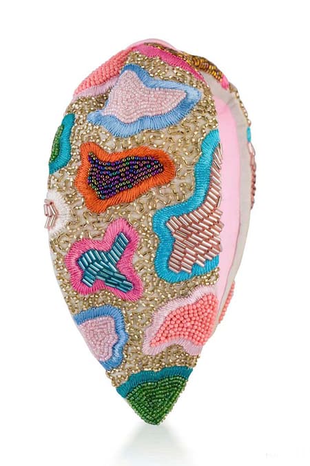 Shop_Hair Drama CO_Pink Beads, Embroidery Designer Spring Knotted Headband 