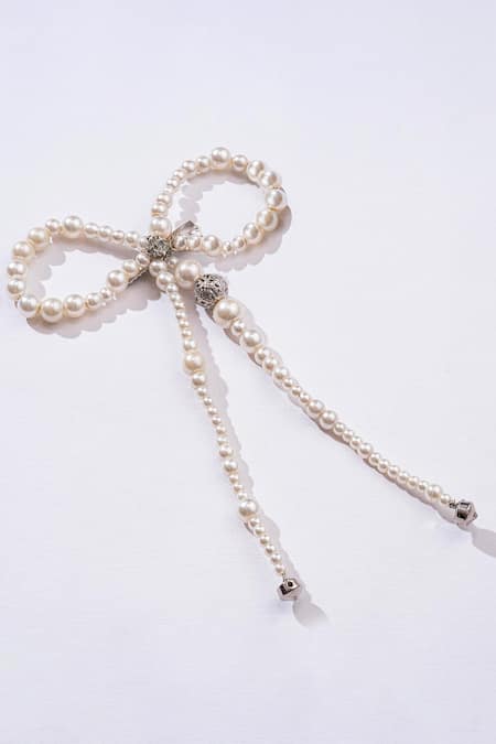 Hair Drama CO Embellished Pearl Hair Bow Clip 