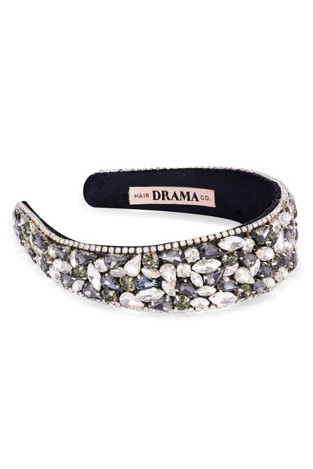 Buy Hair Drama CO Black Crystals Designer Grey Embellished Hair Band Online at Aza Fashions Buy_Hair Drama CO_Black Crystals Designer Grey Embellished Hair Band _Online_at_Aza_Fashions