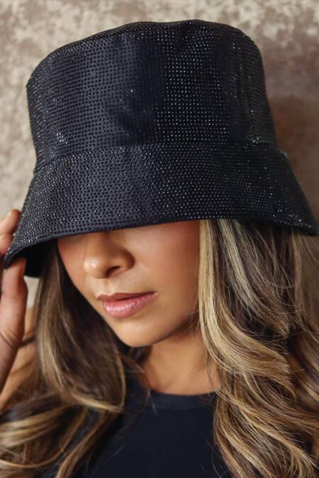 Shop_Hair Drama CO_Black Rhinestones Hotfix Designer Hat _Online_at_Aza_Fashions