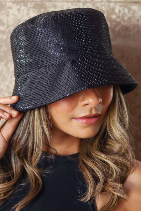 Hair Drama CO_Black Rhinestones Hotfix Designer Hat _at_Aza_Fashions