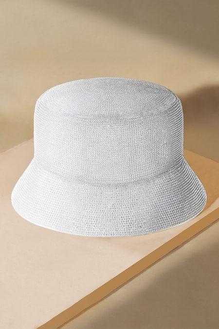 Hair Drama CO White Designer Hotfix Bucket Hat 