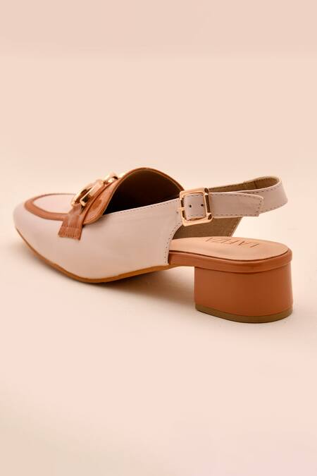 Buy_LA Fiza_Ivory Chains Tan Mule Loafer Block Heels_Online_at_Aza_Fashions