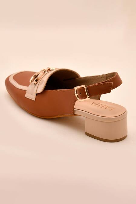 LA Fiza_Brown Chains Sienna Mule Loafer Block Heels_Online_at_Aza_Fashions