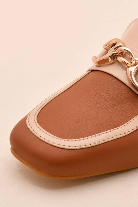 Shop_LA Fiza_Brown Chains Sienna Mule Loafer Block Heels_Online_at_Aza_Fashions