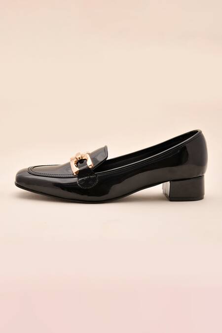LA Fiza Black Buckles Patent Pump Loafer Heels Online at Aza Fashions LA Fiza_Black Buckles Patent Pump Loafer Heels_Online_at_Aza_Fashions