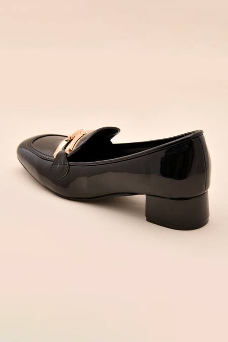Buy LA Fiza Black Buckles Patent Pump Loafer Heels Online at Aza Fashions Buy_LA Fiza_Black Buckles Patent Pump Loafer Heels_Online_at_Aza_Fashions