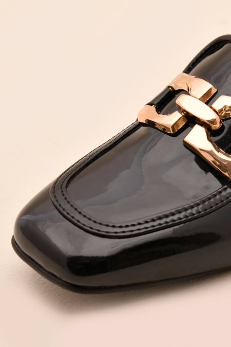 Shop LA Fiza Black Buckles Patent Pump Loafer Heels Online at Aza Fashions Shop_LA Fiza_Black Buckles Patent Pump Loafer Heels_Online_at_Aza_Fashions