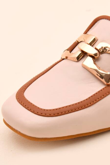 LA Fiza Ivory Buckles Designer Pump Loafer Heels at Aza Fashions LA Fiza_Ivory Buckles Designer Pump Loafer Heels_at_Aza_Fashions