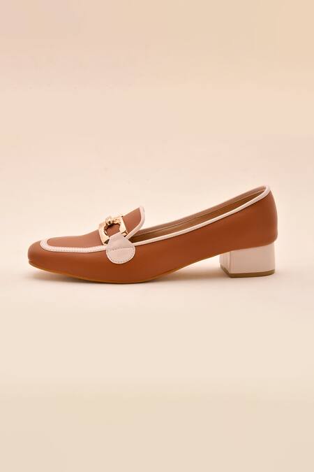 LA Fiza_Brown Buckles Sienna Pump Loafer Heels_Online_at_Aza_Fashions