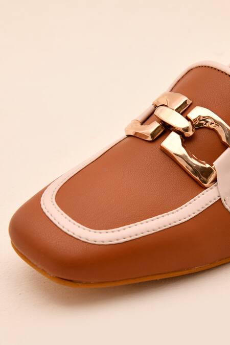 Shop_LA Fiza_Brown Buckles Sienna Pump Loafer Heels_Online_at_Aza_Fashions