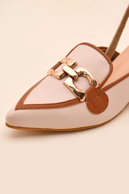 LA Fiza_Ivory Buckles Pointed Toe Block Heel Mules_at_Aza_Fashions