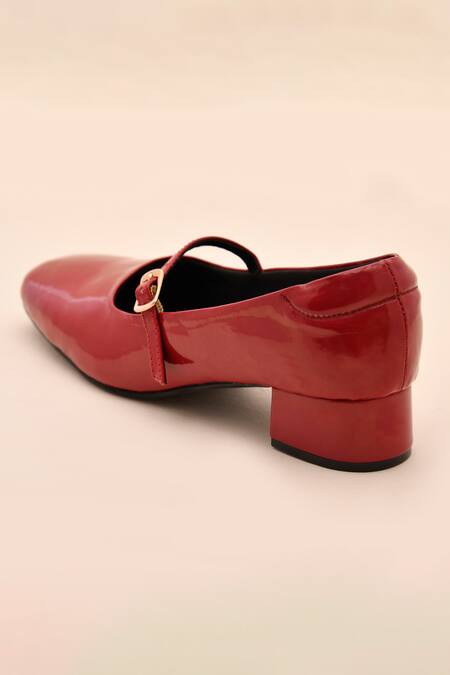 Buy_LA Fiza_Burgundy Buckles Patent Cherry Mary Jane Pumps_Online_at_Aza_Fashions