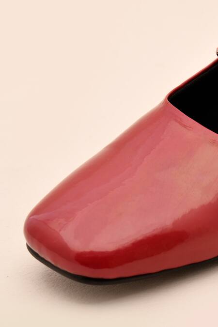 Shop_LA Fiza_Burgundy Buckles Patent Cherry Mary Jane Pumps_Online_at_Aza_Fashions