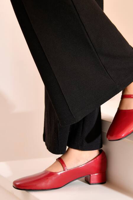 Buy_LA Fiza_Burgundy Buckles Patent Cherry Mary Jane Pumps