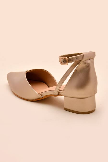 Buy_LA Fiza_Gold Champagne Pointed Toe Strappy Heels_Online_at_Aza_Fashions