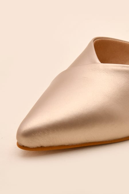 LA Fiza_Gold Champagne Pointed Toe Strappy Heels_at_Aza_Fashions