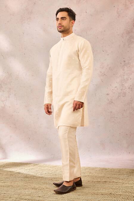 Masaba_Ivory Chanderi Embroidery Classic Kurta_at_Aza_Fashions
