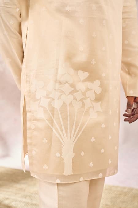 Masaba_Ivory Chanderi Printed Kurta Set _at_Aza_Fashions