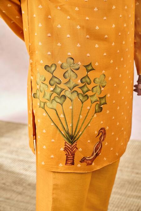 Masaba_Yellow Designer Mulsilk Kurta_Online_at_Aza_Fashions