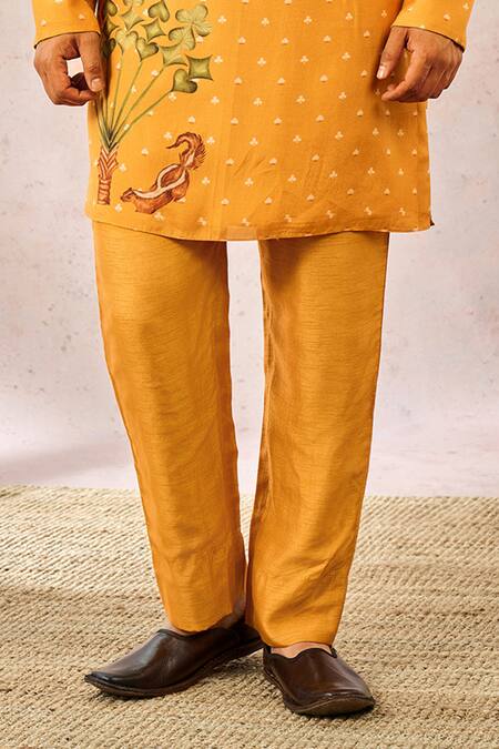 Masaba_Yellow Silk Printed Kurta Set _Online_at_Aza_Fashions