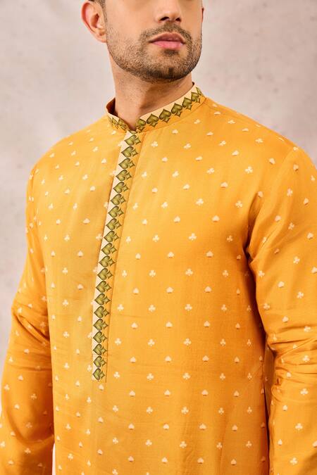 Shop_Masaba_Yellow Silk Printed Kurta Set _Online_at_Aza_Fashions