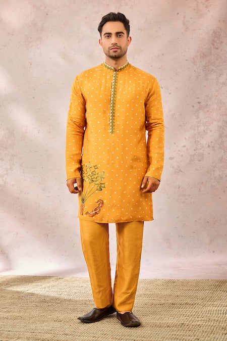 Masaba_Yellow Silk Printed Kurta Set _at_Aza_Fashions