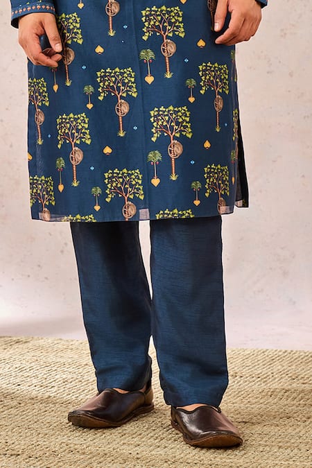 Masaba_Blue Chanderi Tree Print Kurta _at_Aza_Fashions