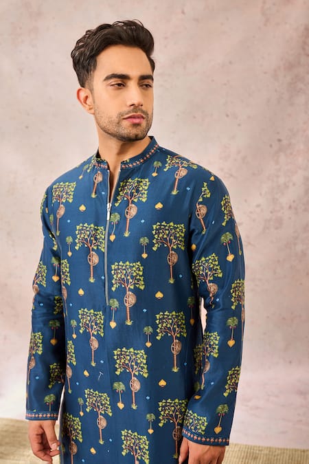 Buy_Masaba_Blue Chanderi Tree Print Kurta 